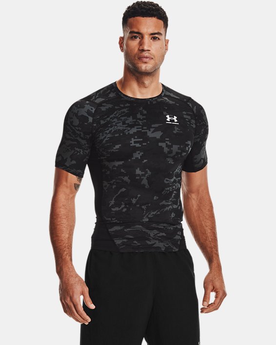 Men's HeatGear® Armour Camo Short Sleeve, Black, pdpMainDesktop image number 0
